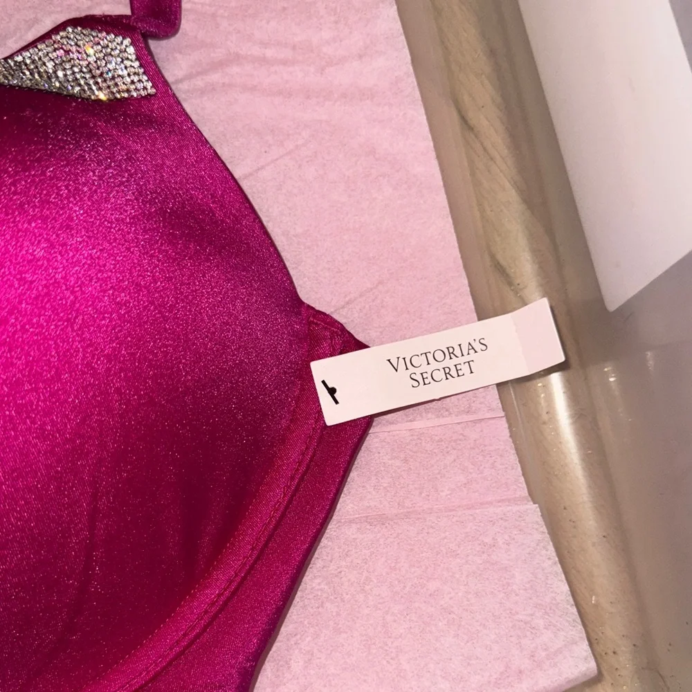 Victoria's Secret Magenta Bra with Glittering Silver Trim - Picture 2 of 8